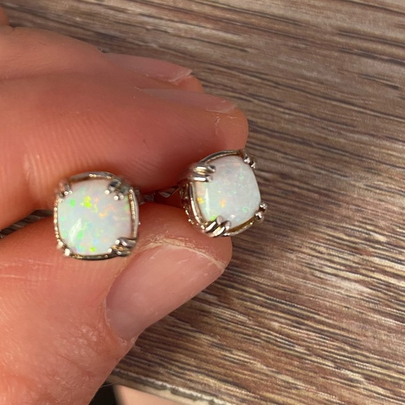 Cushion Cut Gemstone Stud Earrings for Women in 925 Sterling Silver - Picture 2 of 4